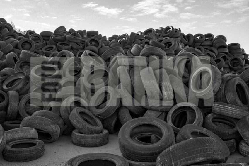 Landfill with old tires and tires for recycling